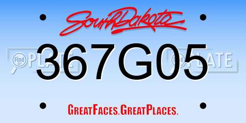 367G05 South Dakota License Plate