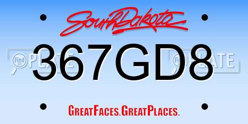 367GD8 South Dakota License Plate
