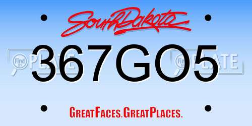 367GO5 South Dakota License Plate