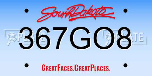 367GO8 South Dakota License Plate