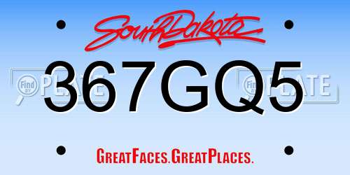 367GQ5 South Dakota License Plate