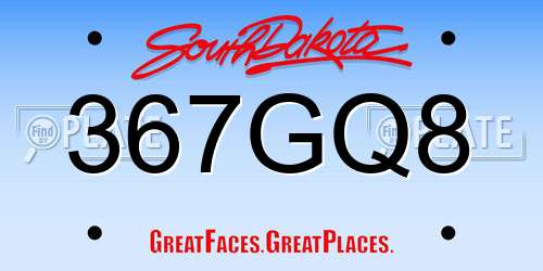 367GQ8 South Dakota License Plate
