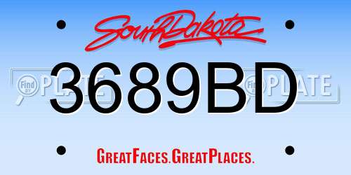 3689BD South Dakota License Plate