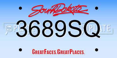 3689SQ South Dakota License Plate