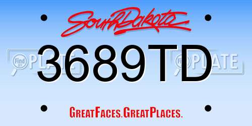 3689TD South Dakota License Plate