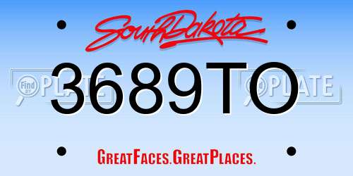 3689TO South Dakota License Plate