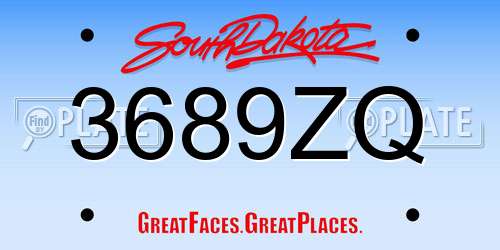 3689ZQ South Dakota License Plate
