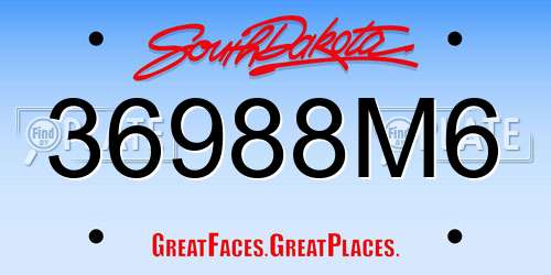 36988M6 South Dakota License Plate