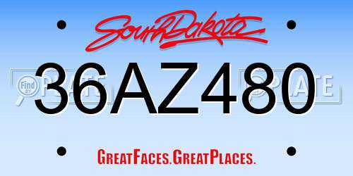 36AZ480 South Dakota License Plate