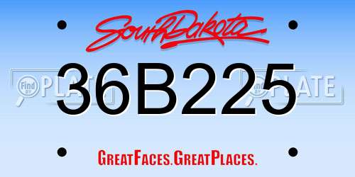 36B225 South Dakota License Plate