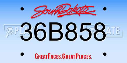 36B858 South Dakota License Plate