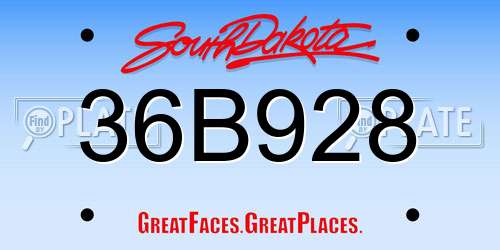 36B928 South Dakota License Plate