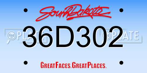 36D302 South Dakota License Plate