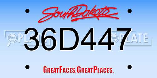 36D447 South Dakota License Plate