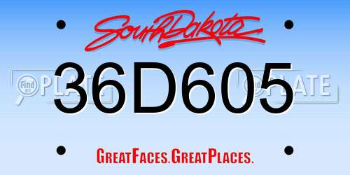 36D605 South Dakota License Plate