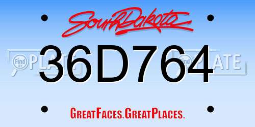36D764 South Dakota License Plate