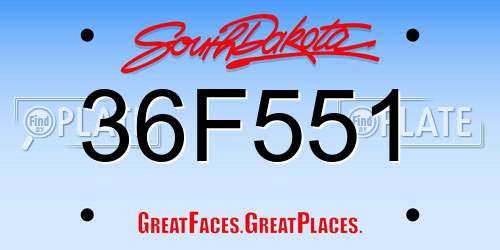 36F551 South Dakota License Plate