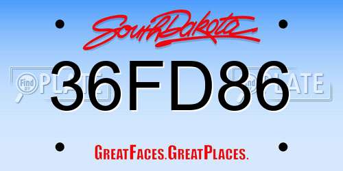 36FD86 South Dakota License Plate