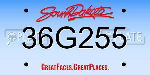 36G255 South Dakota License Plate