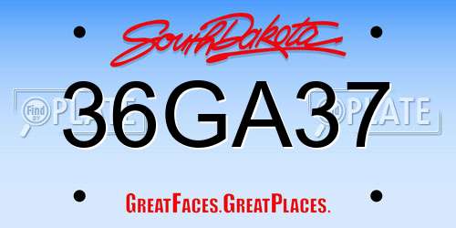 36GA37 South Dakota License Plate