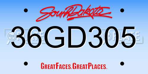 36GD305 South Dakota License Plate