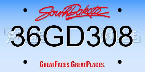 36GD308 South Dakota License Plate
