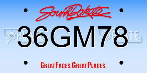 36GM78 South Dakota License Plate