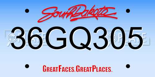 36GQ305 South Dakota License Plate