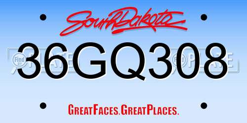 36GQ308 South Dakota License Plate