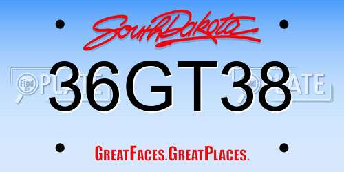 36GT38 South Dakota License Plate