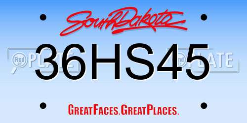 36HS45 South Dakota License Plate
