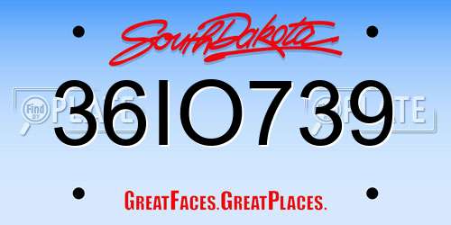 36IO739 South Dakota License Plate