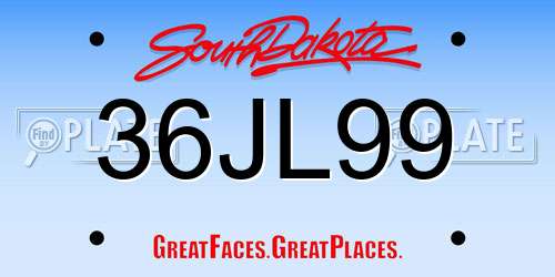 36JL99 South Dakota License Plate