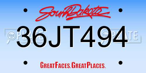 36JT494 South Dakota License Plate