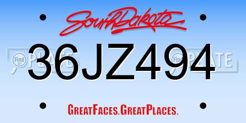 36JZ494 South Dakota License Plate