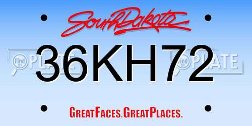 36KH72 South Dakota License Plate