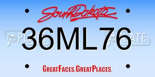 36ML76 South Dakota License Plate