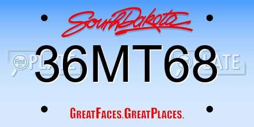 36MT68 South Dakota License Plate