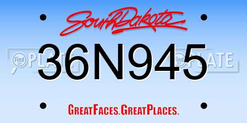 36N945 South Dakota License Plate