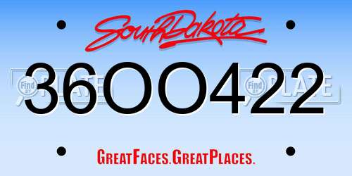 36OO422 South Dakota License Plate