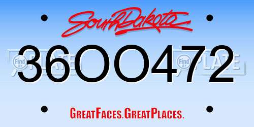 36OO472 South Dakota License Plate