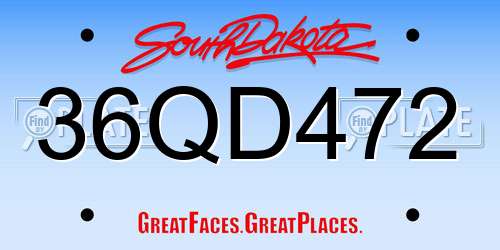 36QD472 South Dakota License Plate