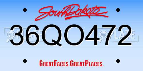 36QO472 South Dakota License Plate