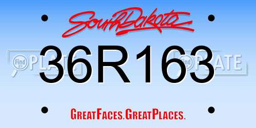 36R163 South Dakota License Plate