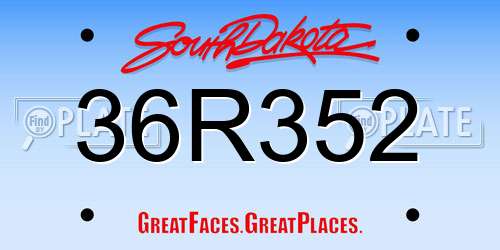 36R352 South Dakota License Plate