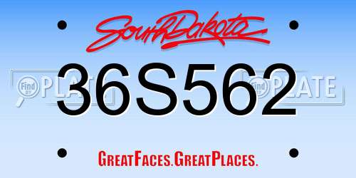 36S562 South Dakota License Plate