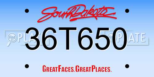 36T650 South Dakota License Plate