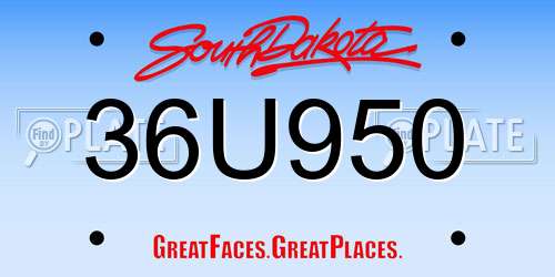 36U950 South Dakota License Plate