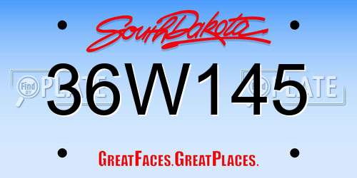 36W145 South Dakota License Plate