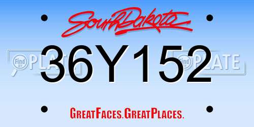 36Y152 South Dakota License Plate